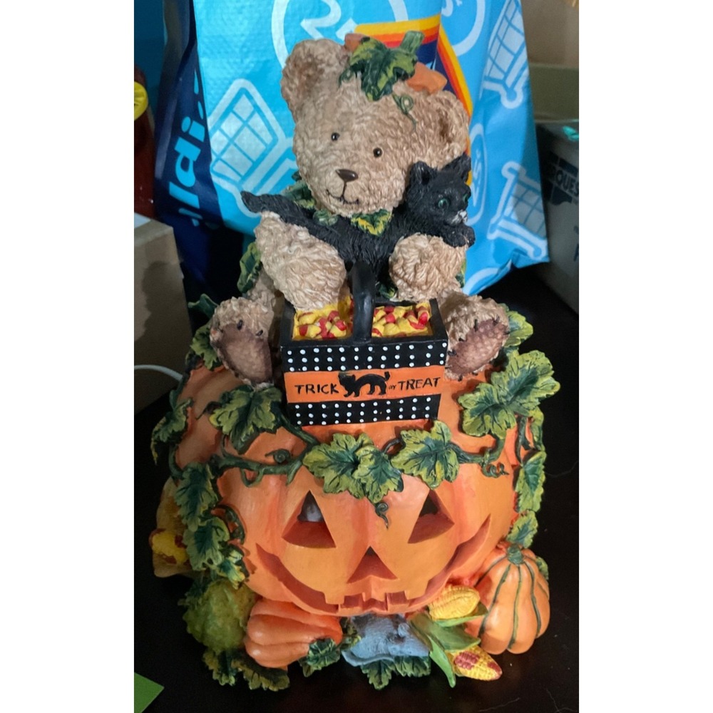 VINTAGE GLORIA Halloween Pumpkin Bear Decor Vtg Light Fall Cat Fun Play